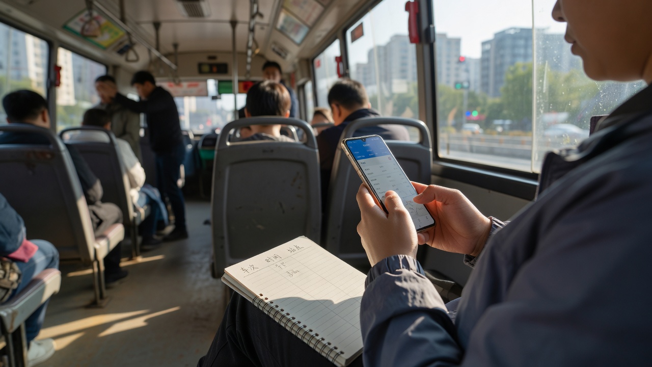 合肥上班族在通勤途中用手机浏览资讯栏目页面的实景照片